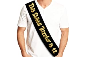 Sterling James Co. This Skibidi Rizzler is 12 Black and Gold Sash - Happy 12th Birthday Party Supplies, Ideas and Decorations