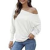 Aifer Women's Off The Shoulder Tops Sexy Long Sleeve Shirts Oversized Fashion Casual Batwing Sweaters Pullover Tunic Tops