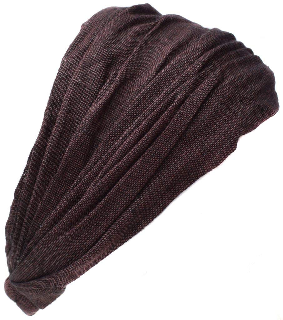 Gheri Cotton Elastic Hippie Bohemian Bandana Headband Plain Brown โ image 1