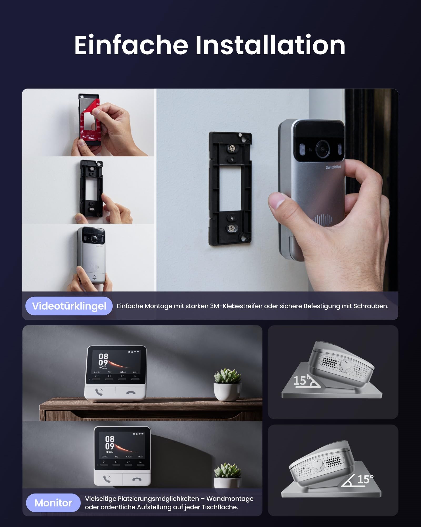 SwitchBot WLAN Türklingel mit Kamera, 2K Video Türklingel mit 4,3 Zoll Farbbildschirm, Smart Türklingel Kamera mit 165° Weitwinkel, 5000 mAh, Zwei-Wege-Audio, Kompatibel mit Alexa 8