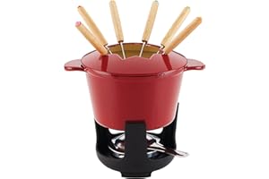 Rachael Ray Cast Iron Fondue Pot Set, 1.5 Quart, Red