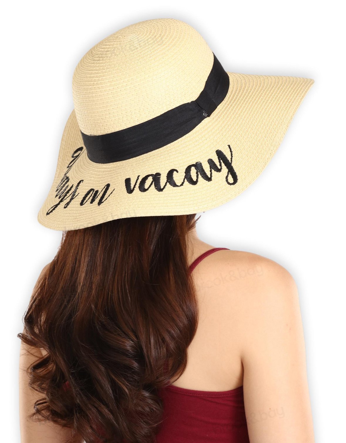 Floppy Beach Sun Hat for Women Vacation, Honeymoon Embroidered Straw