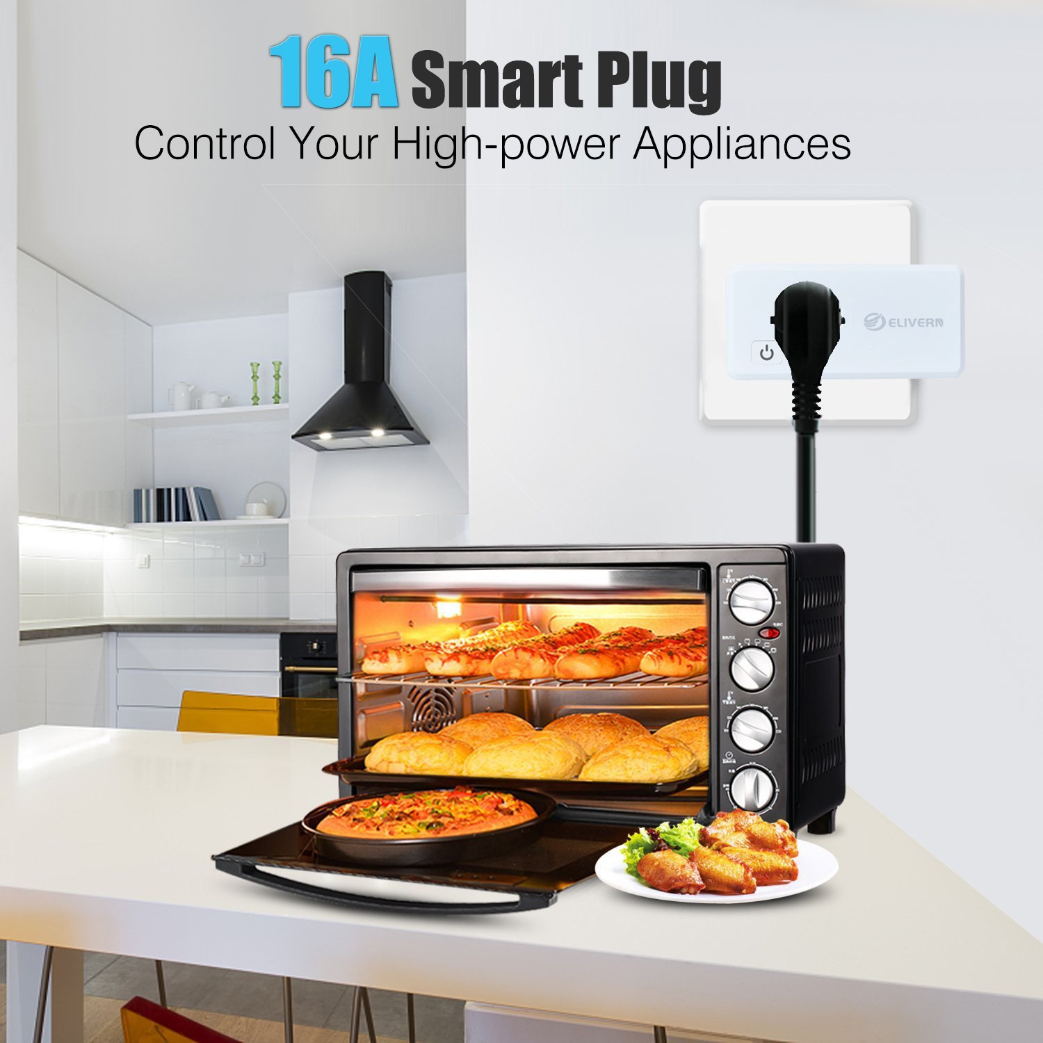 [Upgraded] ELIVERN USB Wall Charger,Dual Port Wi-Fi Smart Sockets Compatible with Amazon Alexa,Google Home,16A Timing Switch with Energy Monitor,No Hub Required,ETL and FCC Listed(Android/IOS) 2Pack