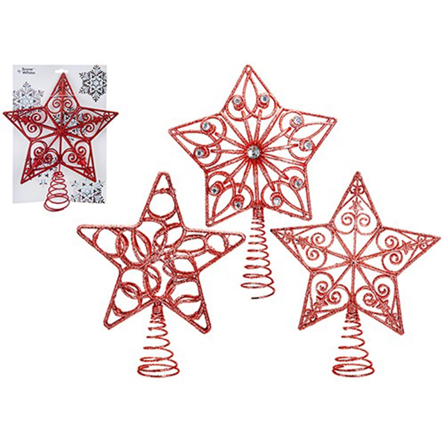 Red Assorted Design Luxury Glitter Tree Top Star - Pack Of 1, Elegant & Unique Decorative Tree Topper - Perfect For Festive Celebrations