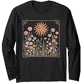Floral Women Tshirt Vintage Boho Wildflower Botanical Flower Long Sleeve T-Shirt