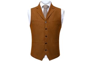 Mens Suit Vest Waistcoat Tweed Retro V Neck Herringbone Tweed Suit Vest Wool Blend Casual Prom Waistcoat