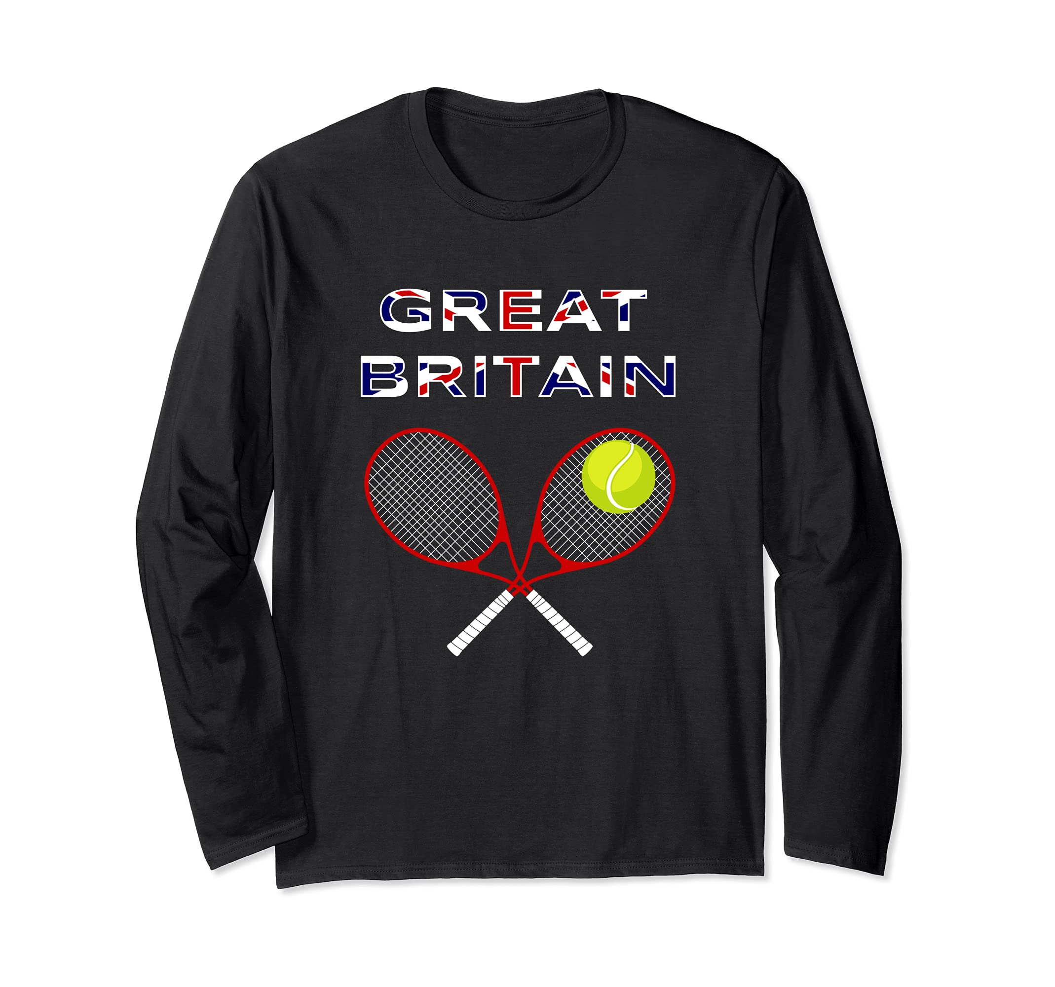 UK Flag Tennis Ball, Racket / Great Britain Team Fan Support Long Sleeve T-Shirt