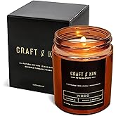 Craft & Kin Scented Candles for Men | Premium Wood Candle | All-Natural Scent for Home | Long Lasting Holiday Candles with 45 Hour Burn Time, 8oz