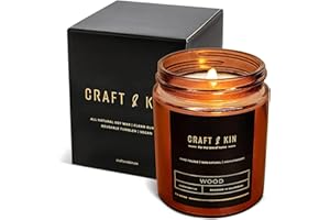 Craft & Kin Scented Candles, Wood Candle | Fathers Day Gift for Dad | All-Natural Spring Scented Candles for Home | Long Last