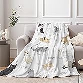 Cat Print Throw Blanket for Kids, Cute Cartoon Soft Cozy Fluffy Flannel Blanket with Cats on It for Girls, 50x60 inch Warm Kitten Theme Fleece Blanket for Teen Cat Lovers Sofa Couch Birthday Gift