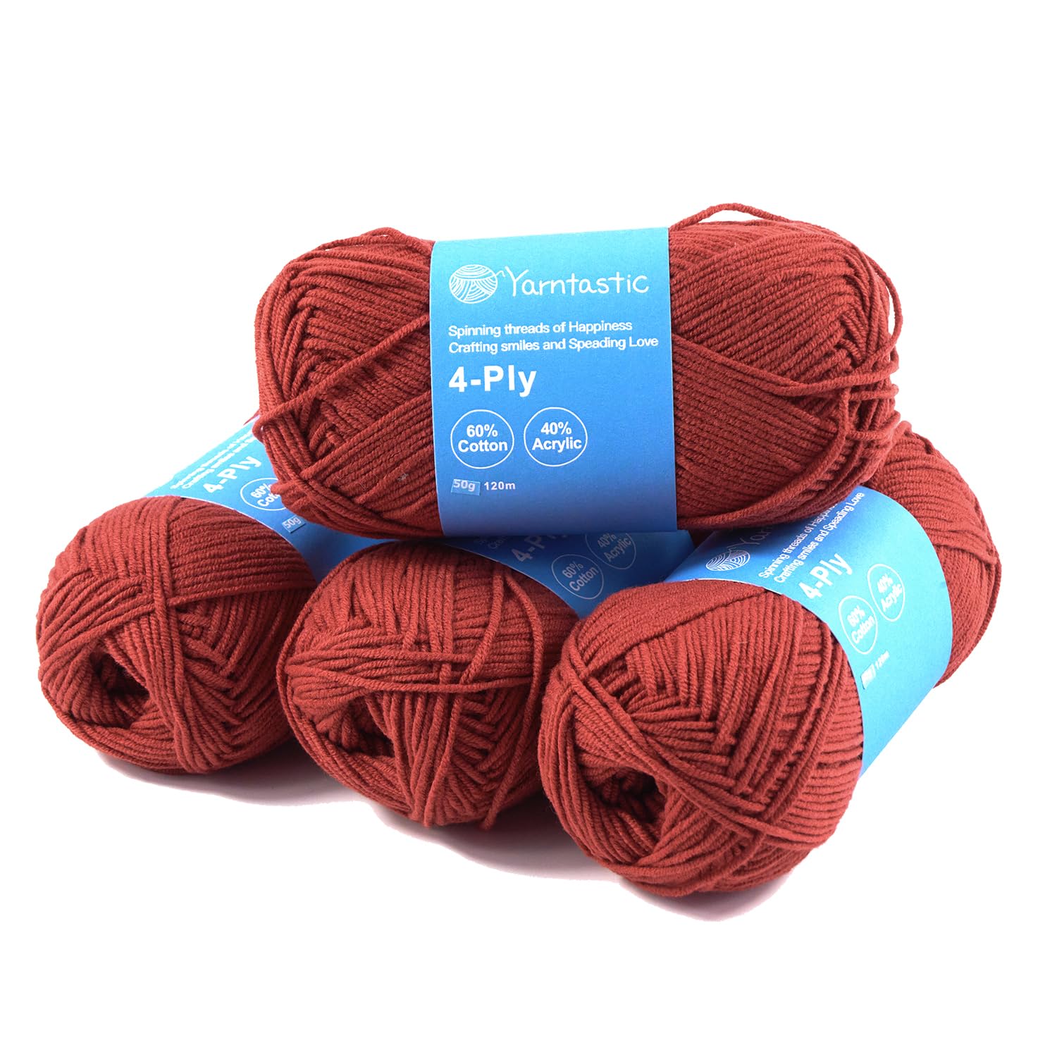 Yarntastic 50g x 4 Balls in a Pack, 4 Ply Yarn, 16 Wraps per inch (About 2.5cm), 60% Cotton 40% Acrylic Blended, 43 Colour Choices; for Knitting, Crochet, Amigurumi, Baby Blanket, Clothing and Others โ image 1