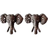 Zorues Rustic Elephant-Shaped Decorative Wall Hook Rack Hangers for Hanging Clothes, Coats, Towels, Keys, and Hats, 2-Pack Antique Cast Iron Mounted Wall Hooks