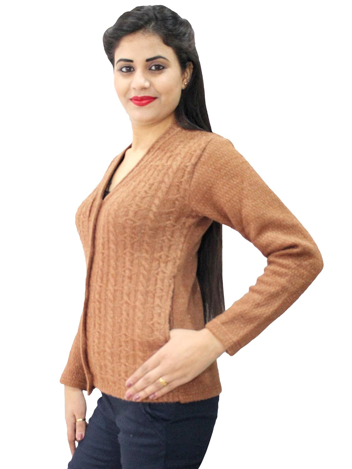 hautemoda women's wool buttoned cardigan (ad04caz76br_brown)