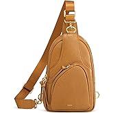 Kattee Sling Bag for Women, Leather Fanny Packs Crossbody Purse, Small Chest Bag with RFID Blocking, Brown