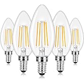 E12 LED Candelabra Bulbs 40 Watt Equivalent, 4W Vintage Candle Light Bulbs Dimmable, 470Lm Warm White 2700K B10 Edison Bulb, Filament Clear Glass Lamp Bulb for Chandelier Ceiling Fan (5 Packs)