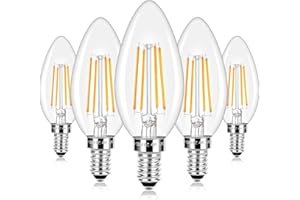 BRIGHTEVER E12 LED Candelabra Bulbs 40 Watt Equivalent, 4W Vintage Candle Light Bulbs, 470Lm Warm White 2700K Edison Bulbs for Ceiling Fan, Filament Clear Glass Type B Lamp Bulbs for Chandelier (5 Packs)