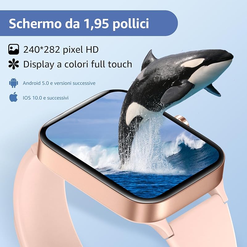 Smartwatch Uomo Donna,1.95" Orologio Smartwatch con Effettua/Risposta Chiamate,140+ Sportive Fitness Tracker con Pressione Sanguigna e Monitor Sonno,IP68 Smart Watch per Android/iOS — foto 2 di 6