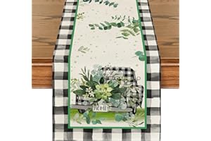 Artoid Mode Buffalo Plaid Truck Eucalyptus Home Summer Table Runner, Seasonal Spring Kitchen Dining Table Decoration for Home Party Decor 13x72 Inch