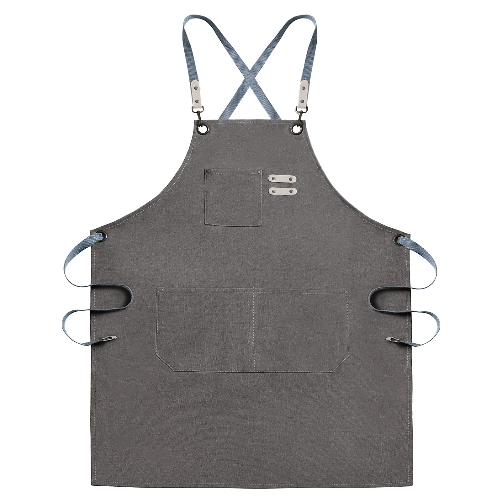 SYWS Heavy Duty Waxed Canvas Tool Gardening Apron - Adjustable M to XXL with Pockets for Men Women Workshop, DIY, Woodwork, Carpenters, Artists - Water Resistant - Grey