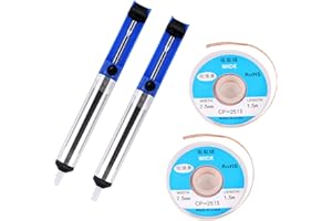EVERMARKET(TM) Desoldering Wick, solder braid with 2.5mm Width, 1.5m Length and Solder Sucker Desoldering Vacuum Pump Solder Removal Tool,Blue - 2 Packs
