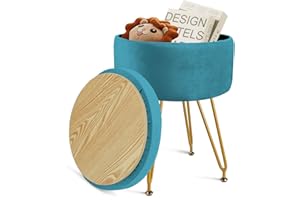 DEARYOU Velvet Round Ottoman Footstool with Gold Metal Legs,Stool with Storage for Vanity,Coffee Table Top Cover,Velvet Dress