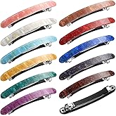 12 Pieces Hair Barrettes for Women Tortoise Shell Acetate French Skinny Clip Automatic Ponytail Barrettes for Women Fine Thin Hair Accessories(Retro Color)