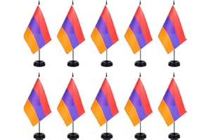 ZXvZYT Armenia Flag Banner Armenia Desk Flag Set Small Mini Armenian Office Table Stick Flags with 12" Solid Pole Black Stand Base Decorations (12 Pack)
