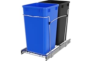 Rev-A-Shelf Pullout Trash Can for Kitchen Cabinets 27 Qt Garbage Recycling Bin with Full Extension Slides, Blue/Black, RV-15KD-2218C-S
