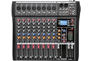 K-mxerpro 8 Channel Professional Audio Mixer Console Sound Board with 48V Phantom Power,USB Audio Interface for Live Show,Streaming Recording Music Stage Karaoke