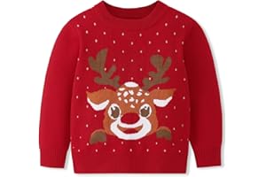 PERDECA Toddler Boy Girl Sweatshirt Christmas Kids Knit Sweatshirt Pullover Sweater elk Tops Warm Deer Tees 1-6T Red