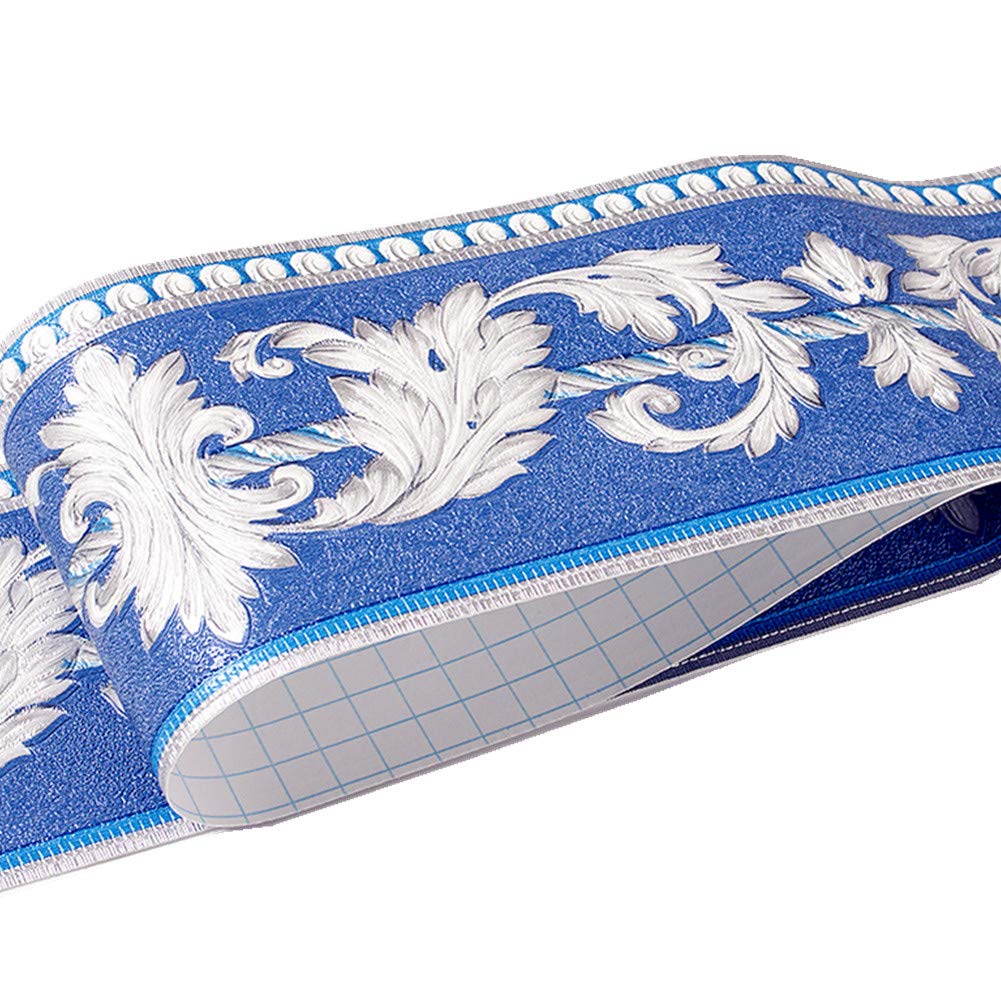 WDragon Floral Pattern Molding Peel Stick Wall Border for Home Decor Bathroom Kitchen,4 inch by 16.4 feet (Multi-Blue)