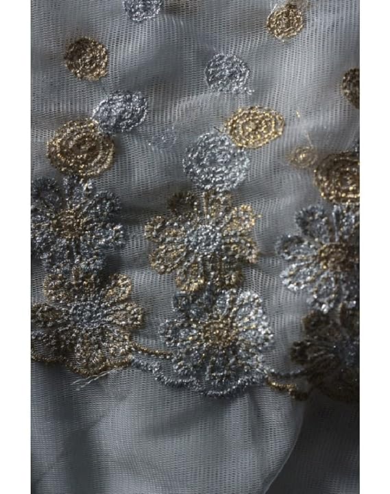 Hakoba White Embroidery Fabric Net ( Running Length of 7 Meter