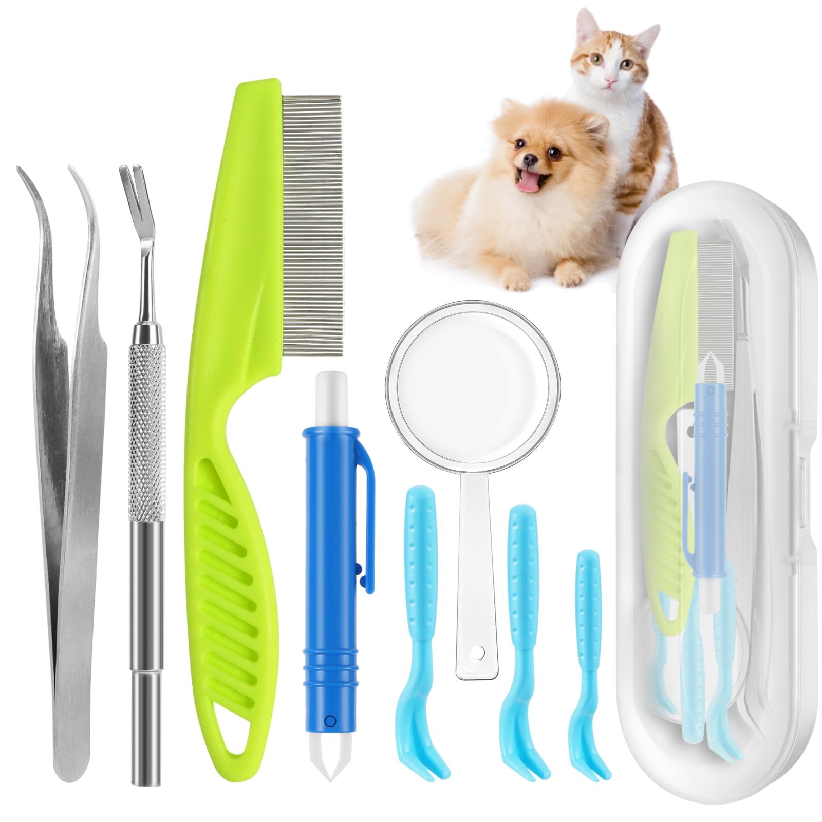 HezzLuv Tick Remover Tool Set, Painlessly Tick Remover Tools For Dogs With 6 X Tick Removers, 1 X Comb, 1 X Magnifier, Effortlessly Dog Tick Removal For Dogs, Cat, Humans, Children(8PCS)