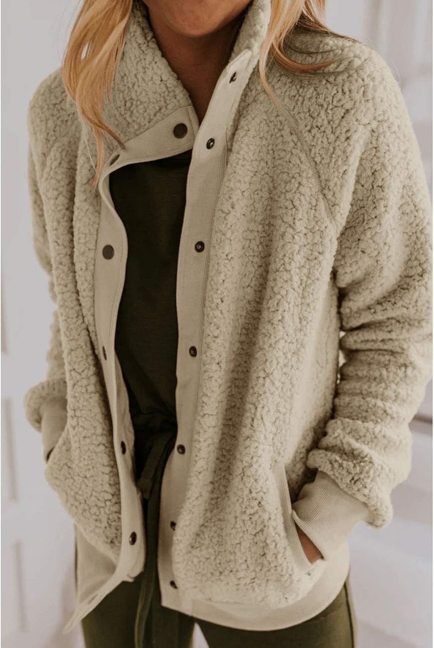 MEROKEETY Womens Winter Long Sleeve Button Sherpa Jacket Coat Pockets Warm Fleece at  Women's Coats Shop