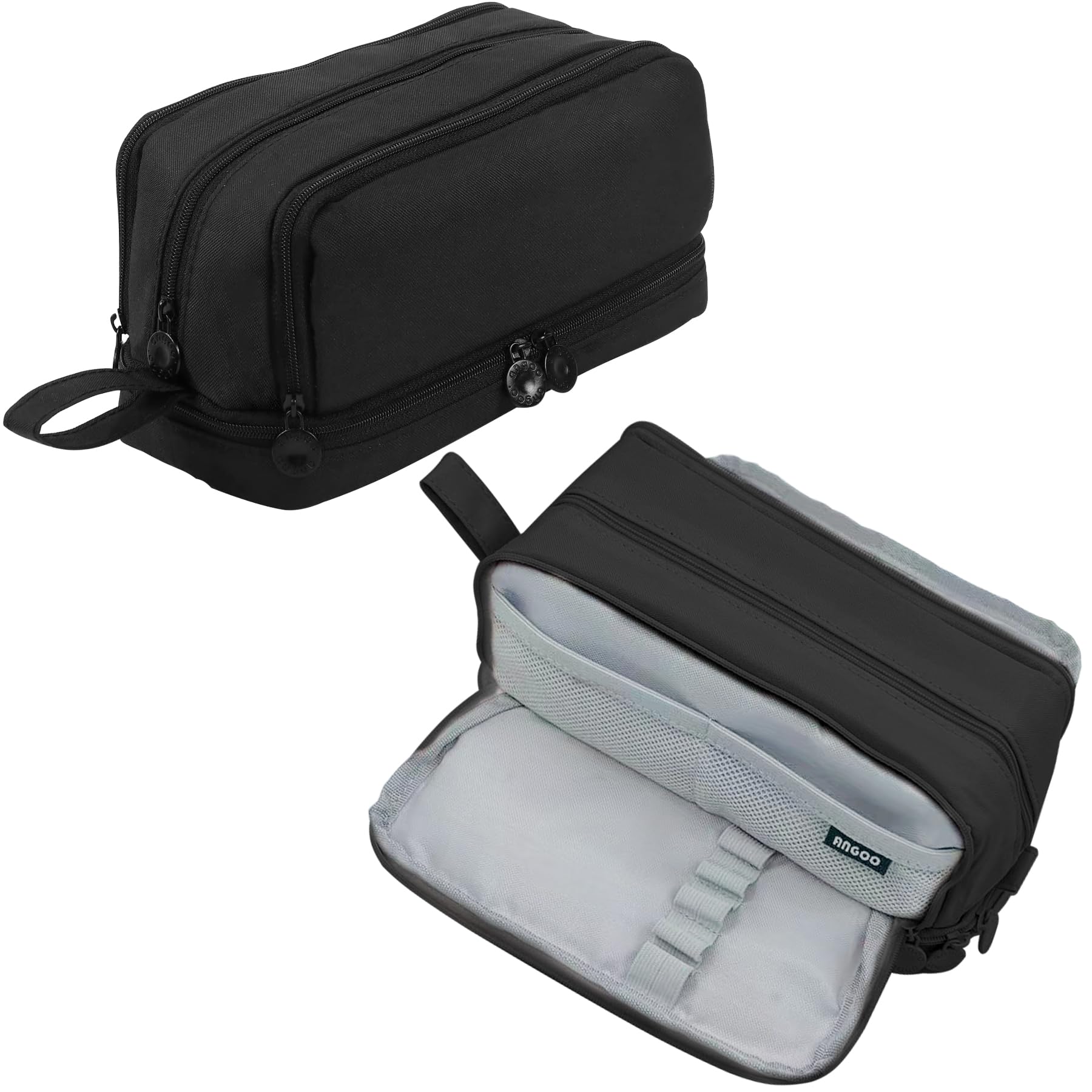 TZEKING Pencil Case Large Capacity, 4 Compartments, Black