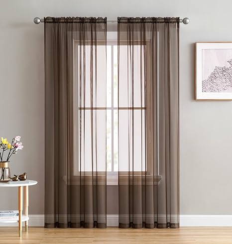 Hlc Me Chocolate Brown Sheer Voile Window Treatment Rod Pocket