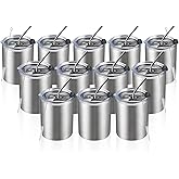 MEWAY 12 oz Lowball, Tumbler Stainless Steel Double Wall Vacuum Insulated Mug with Straw and Lid, Cleaning Brush ，Durable Powder Coated Insulated Coffee Cup for Cold & Hot Drinks (Silver, 12 pack)