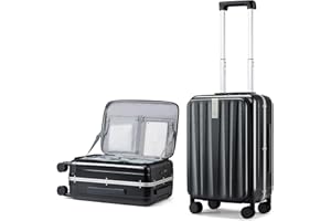 Hanke 20 Inch Carry-On Luggage PC Hard Shell Suitcases for Travel Front Opening Aluminum Frame Travel Luggage Rolling Suitcase with Wheels for Women Man Gifts.(Jet Black)