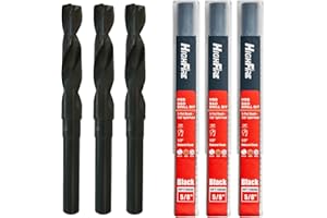 HIGHFIRE 3 PCS 5/8" HSS Reduced Shank Drill Bits, Silver and Deming Drill Bit with 3-Flat Shank for Aluminum Plate Copper Wood Stainless Steel, 135 Degrees Split Point