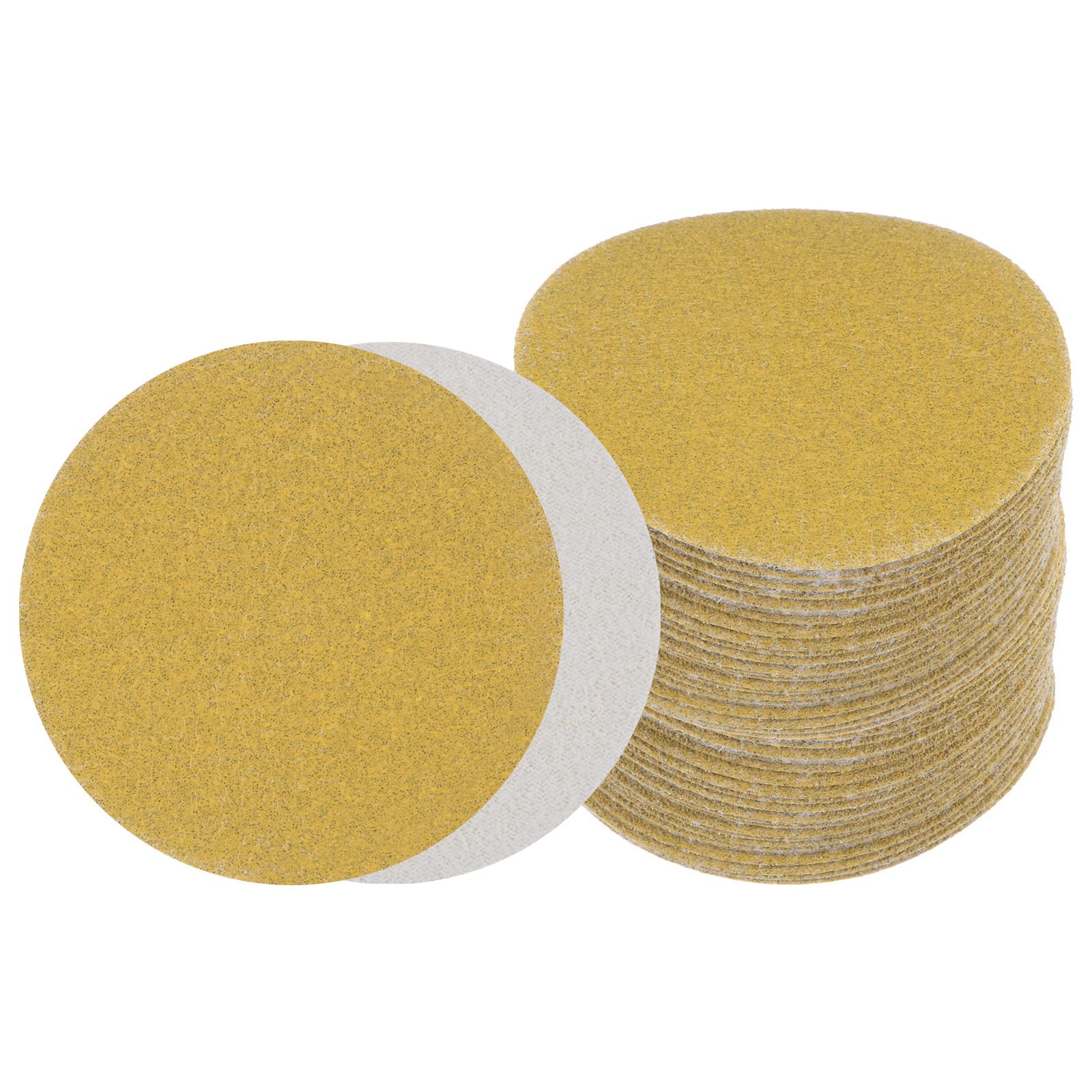 Kozelo 50pcs No Hole Sanding Discs- [ 3 Inch 100 Grit ] Round Hook and Loop Grip Sanding Pads Sheet Sandpaper for Automotive Metal Polishing Use| Gold, Aluminum Oxide