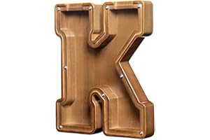AORCMITN Large Wooden Letter Coin Personalized Piggy Bank for Boys Girls Kids Toddler Adults Money Bank Best Gift for Friends (9.2 Inch-K)