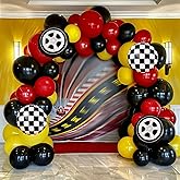 Race Car Balloon Garland Arch Kit, 160Pcs Red Yellow Black Latex Balloons Wheel Checkered Foil Balloons for Racing Car Two Fast 2nd Birthday Party Decorations