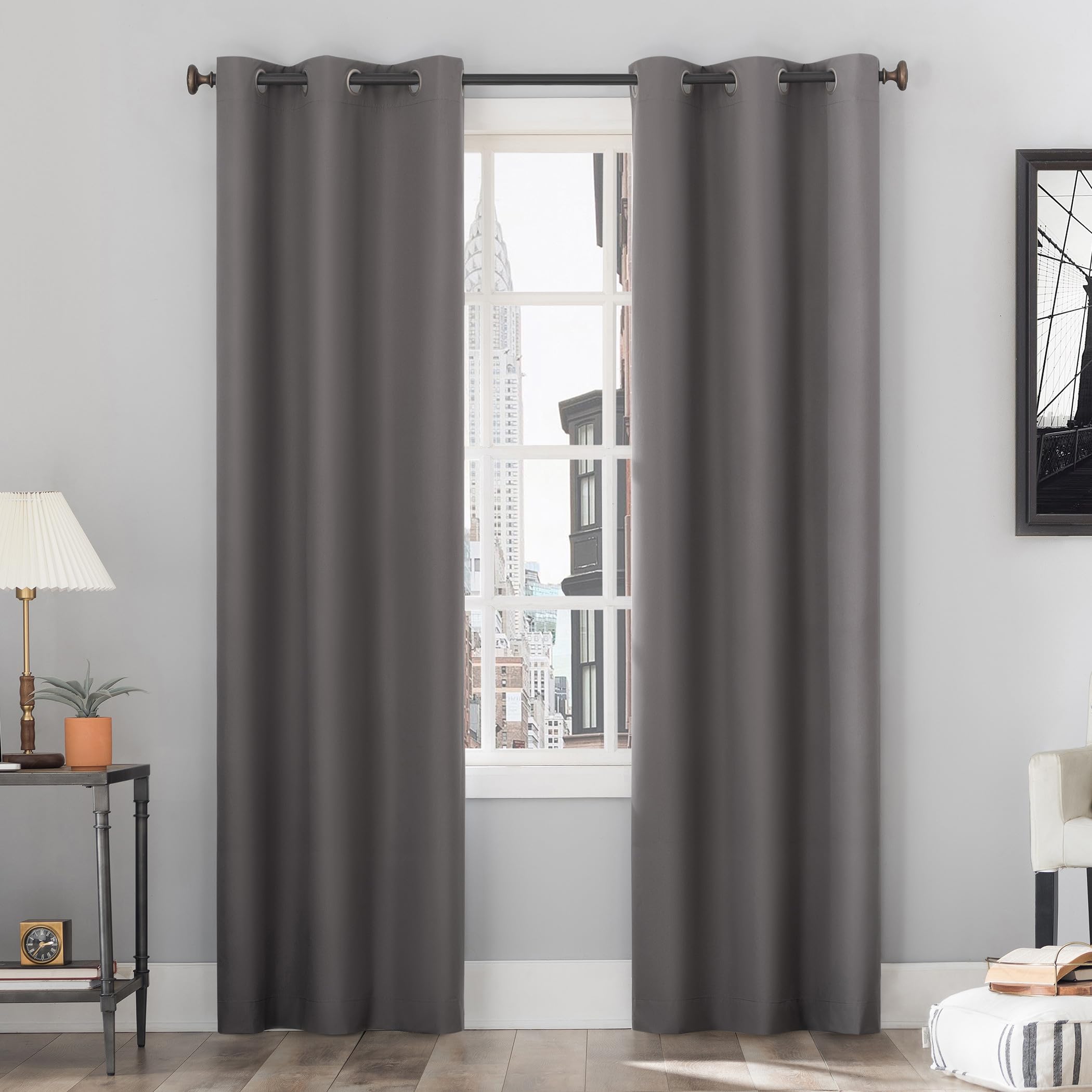 Sun Zero Cyrus Thermal 100% Blackout Grommet Curtain Panel Pair,40" x 84", Gray