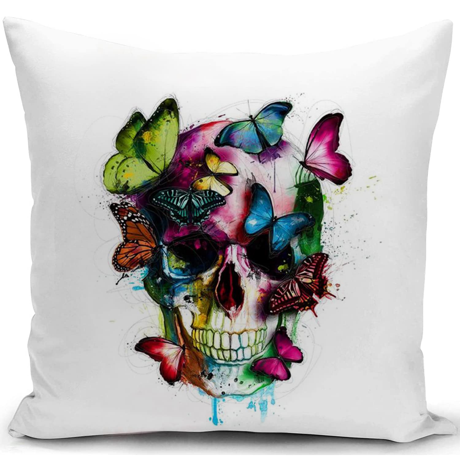 KUNQIAN Skull Cushion Cover Gothic Skull Gifts Skeleton Throw Pillow Case Decor for Home Livingroom Couch Bedroom Sofa Decorate 18"x18" — image 1