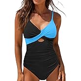 popvil One Piece Swimsuit Women 2025 Tummy Control High Waisted Bathing Suit V Neck Swimwear Cut Out Tie Back Swim Suits