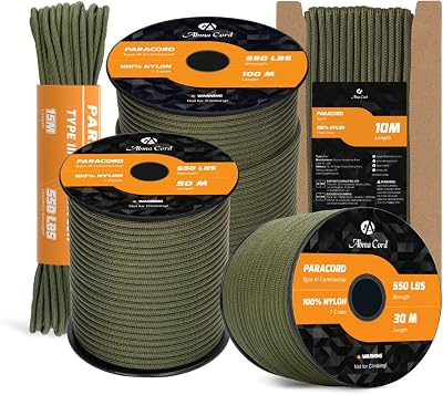 Abma Cord Paracord 550 4mm 50m Army Green 7 Strand Nylon Rope Type III