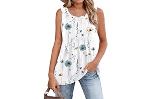Zeagoo Women's Summer Tank Tops 2026 Pleated Crew Neck Loose Fit Casual Sleeveless Flowy Boho Tunic Shirts