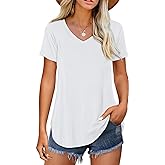 Amoretu Women V Neck T-Shirt Casual Short Sleeve Plain Tee Shirts Blouses