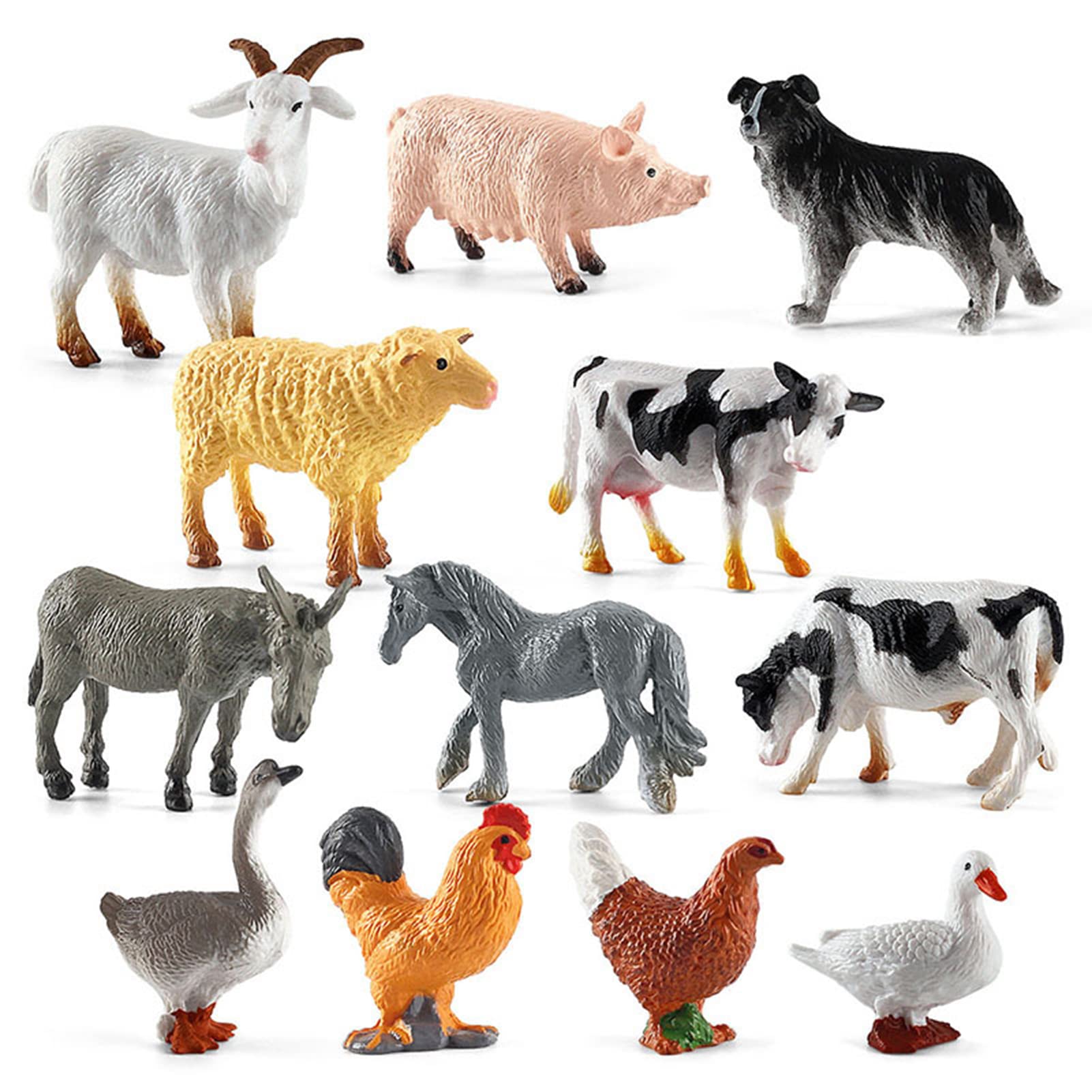 BEHAHAI 12pcs Farm Animal Figures Toys, Mini Plastic Farm Animals Figures Realistic Farmyard Animal Figurines Barn Animal Toys Solid Farm Animals Action Figures Educational Playset