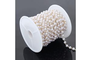 UMAOKANG 32.8 Feet 4mm Faux Pearl Beading Chains with Spool Brass Chain Link Bulk for DIY Bracelet Necklace Jewelry Making